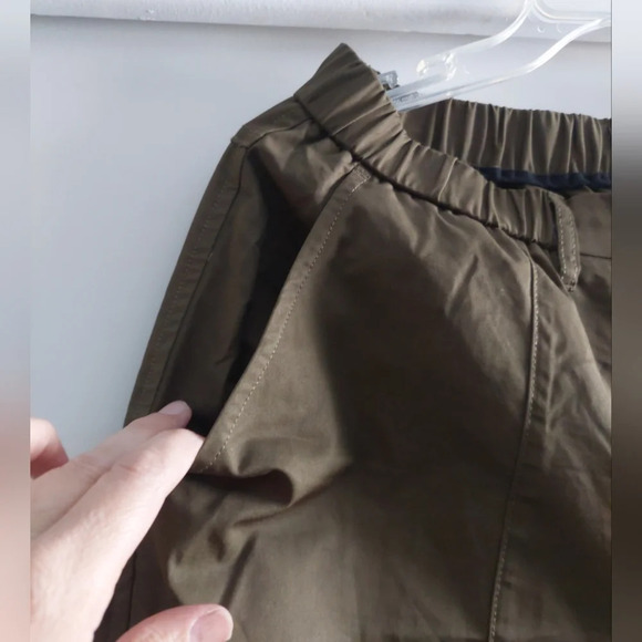 High Rise Elastic Waistband Dark Green pants Lightweight packable Ankle crop L - Picture 3 of 6